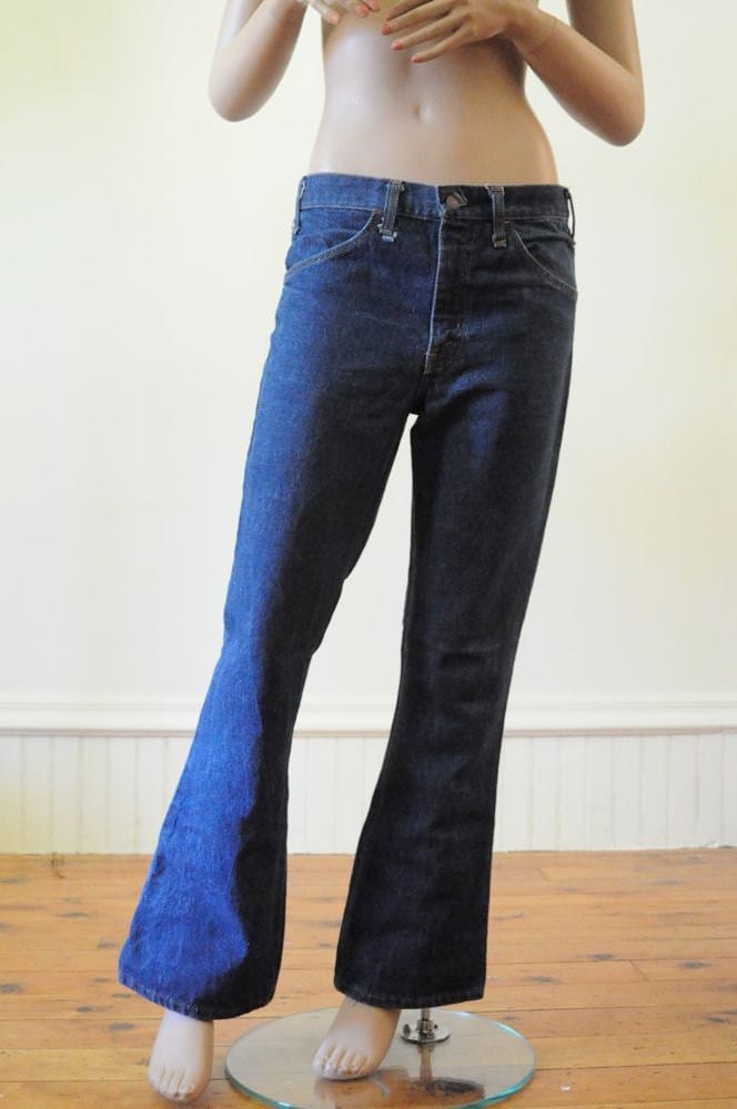 1960's FLARED & FITTED Dark Wash Vintage Bell Bottom Jeans