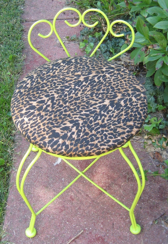Boho Chic ReVamped Vanity Chair Lime Green N Leopard Print