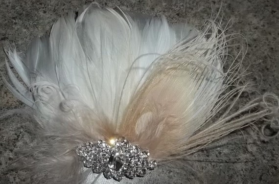 Wedding Ivory Peacock and Champagne Feather by kathyjohnson3
