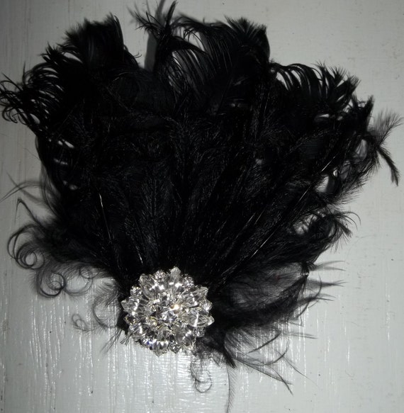 Items similar to Black Bridal fascinator rhinestone jewel, Hair Clip