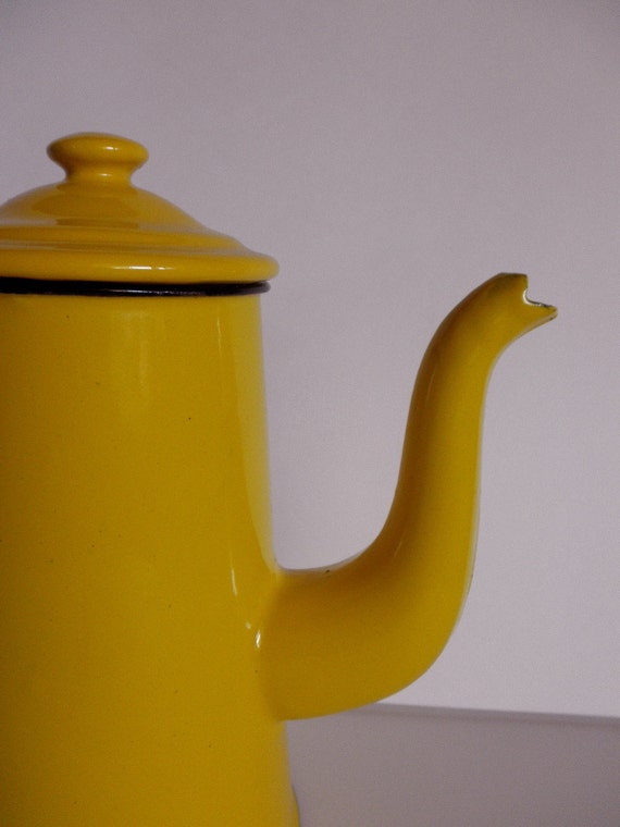 Vintage Yellow ENAMELWARE COFFEE POT Made in Poland