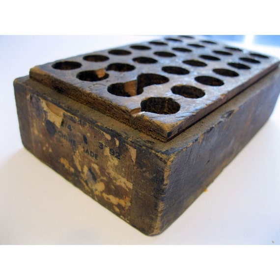 vintage wooden drill bit box great PENCIL and PEN holder