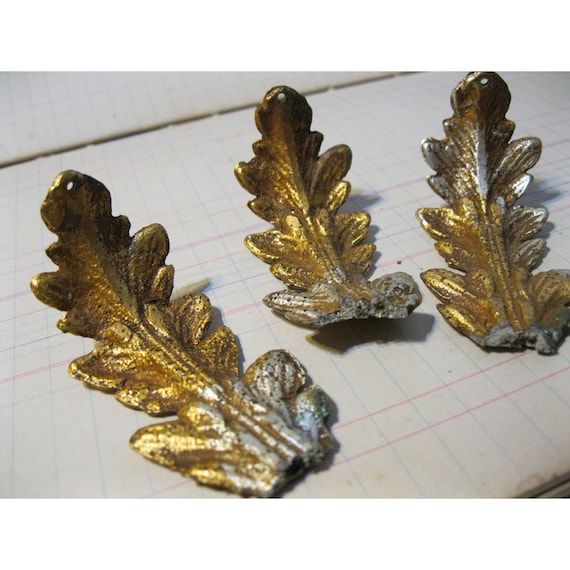 SALE 13 antique metal ACANTHUS leaves mid-century metal
