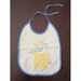 antique handmade baby bib - embroidered little PIGGY playing flute - blue and yellow applique on muslin - fabulous