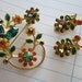 vintage brooch and earrings - pretty GREEN and ORANGE rhinestones, floral