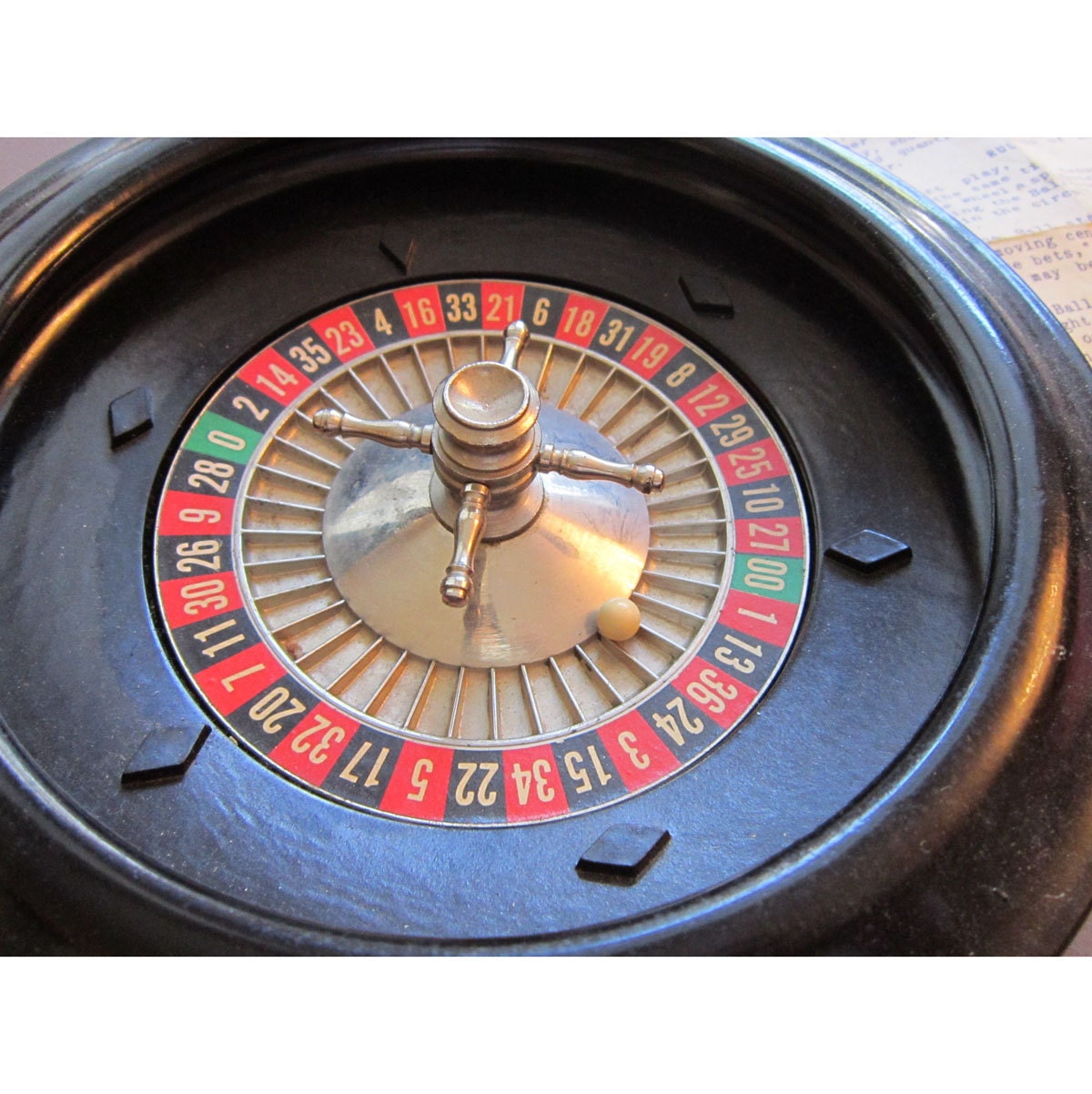 vintage miniature roulette wheel tabletop small spins