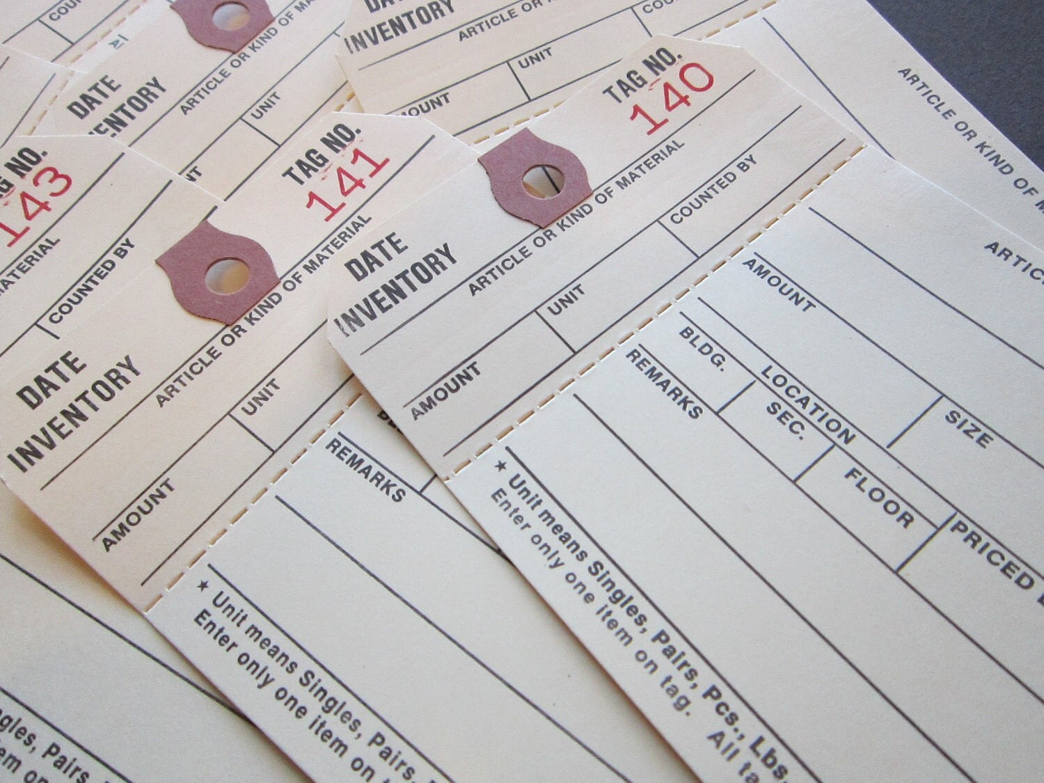 10 perforated INVENTORY tags manila oaktag shipping tags