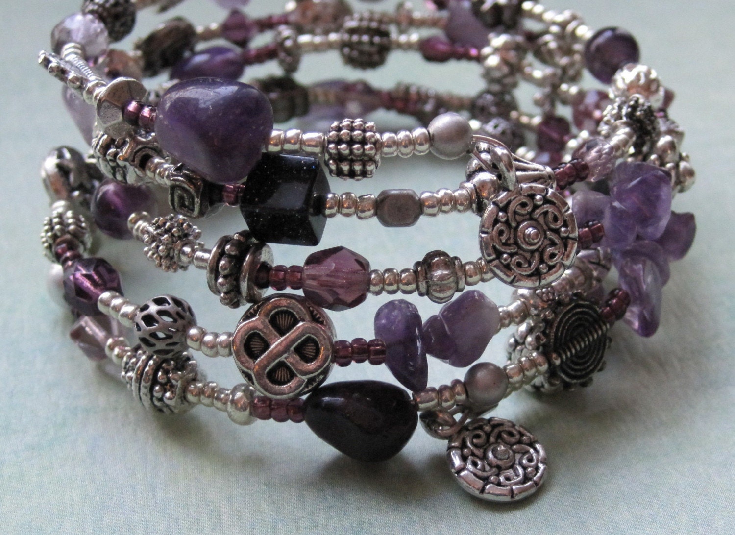 Purple Loops Amethyst Memory-Wire Bracelet