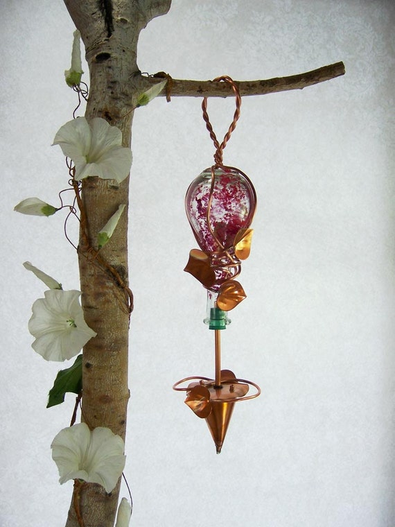 Hummingbird Feeder Small Teardrop Red Speckle Painted Glass