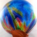 Art Nouveau Art Glass Ball in Cobalt Blue with multi-color accent design Copper Wrapped for Hanging