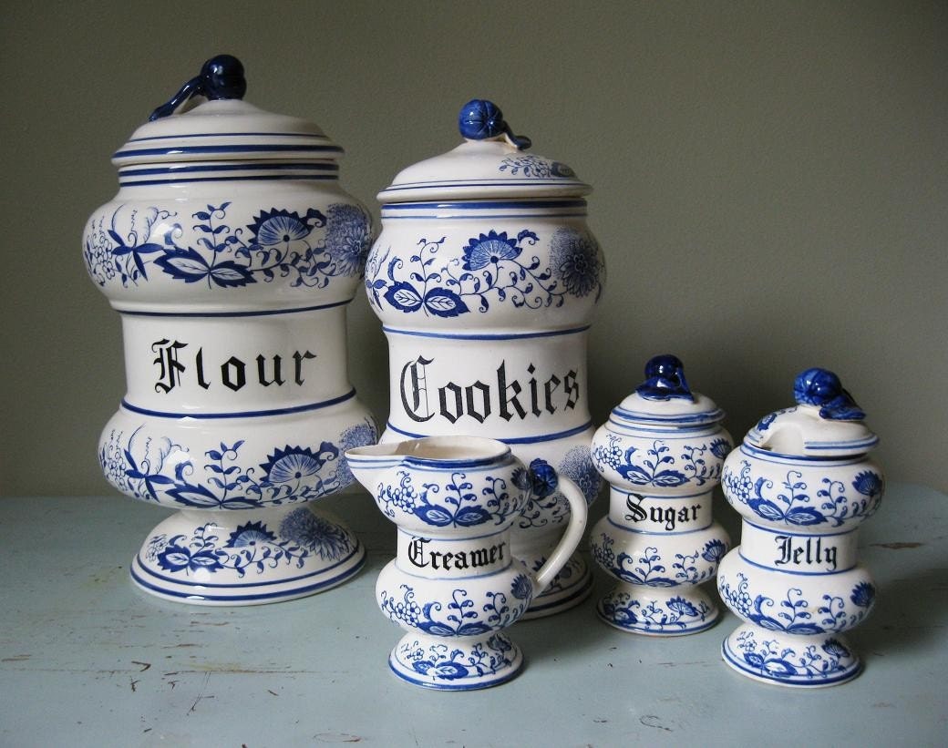 RESERVED for CityOfDionne Blue Onion Canister Set