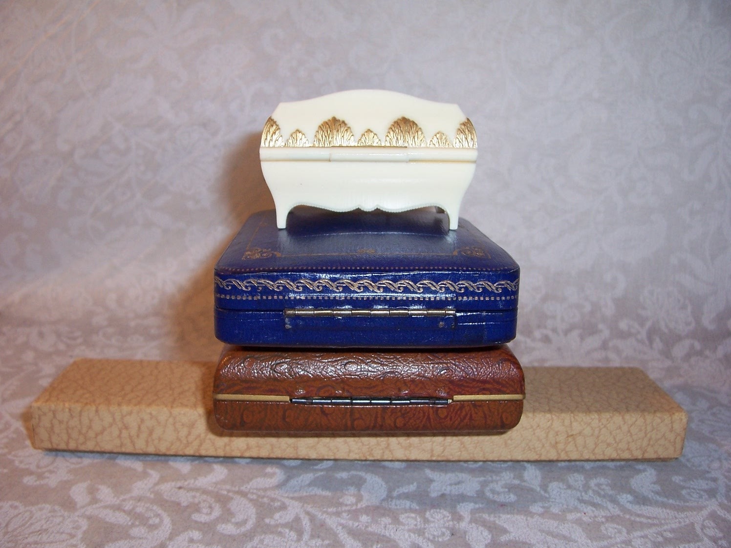 Antique Jewelry Boxes/Display Boxes Ivory Colored Dennison