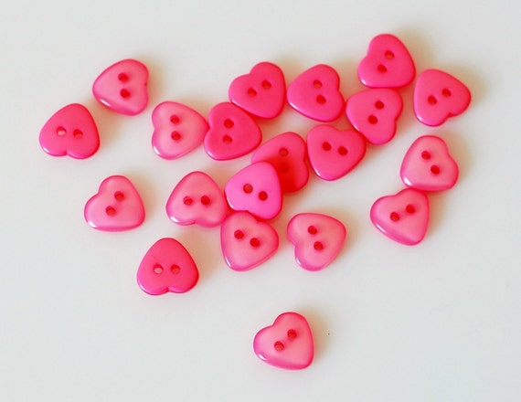 Mini Pink Heart Shaped Button flat plastic sewing by epponie