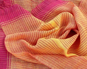 Handwoven Linen Flax Scarf (Shawl)- Yellow And Red- LAST ONE- Hand Woven Linen Oversized Wrap Stole