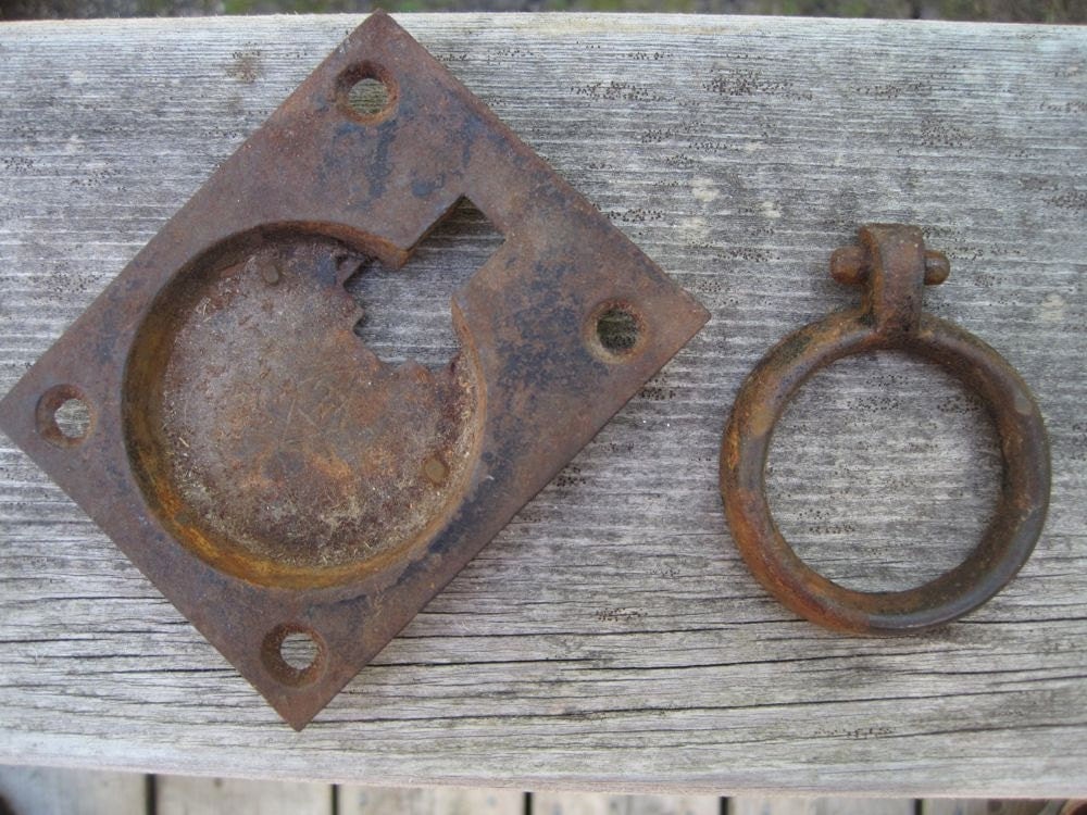 Recessed Trap Door Latch / Flush Ring Pull Antique Hardware