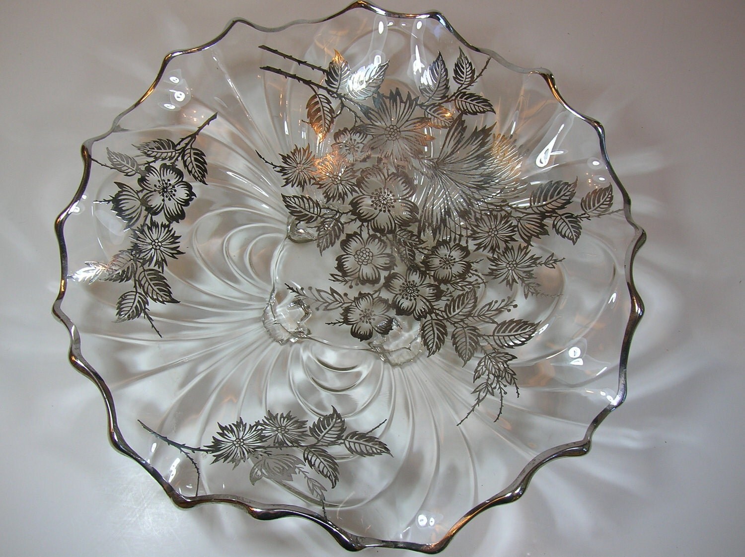 Vintage Silver Overlay Glass Bowl