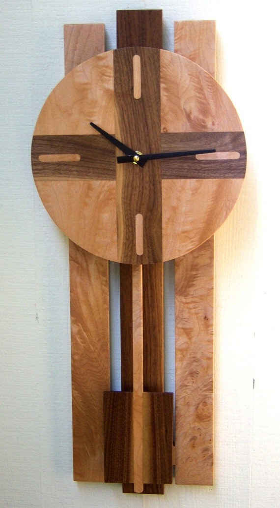 Modern Wood Wall Clock with Pendulum by djwubs on Etsy