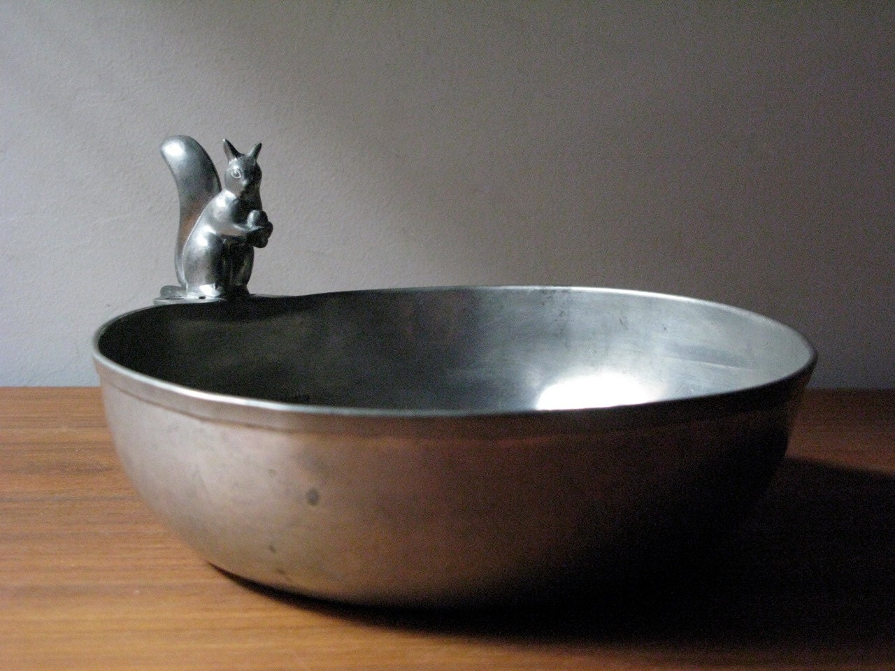 Vintage Pewter Squirrel Nut Bowl