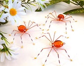 Three Hanging Spiders Handmade Orange Red and Yellow Perfect Gift for Entomologists and Bug Lovers