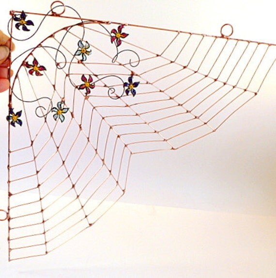 Handmade SpiderLess Copper Spider Web With Flowers Perfect for Entomologists and Bug Lovers