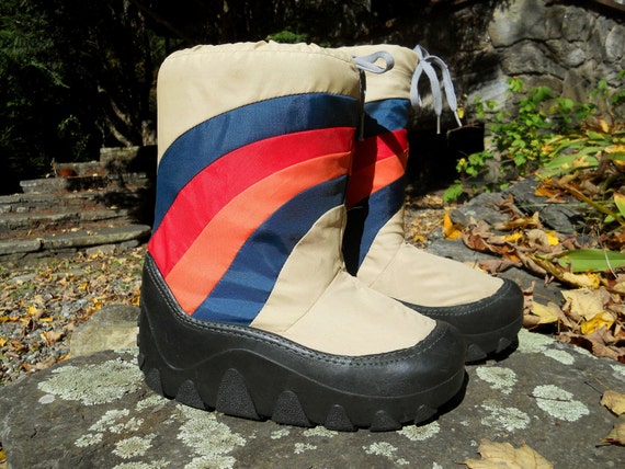 70s winter boots moon boots style rainbow snow boots