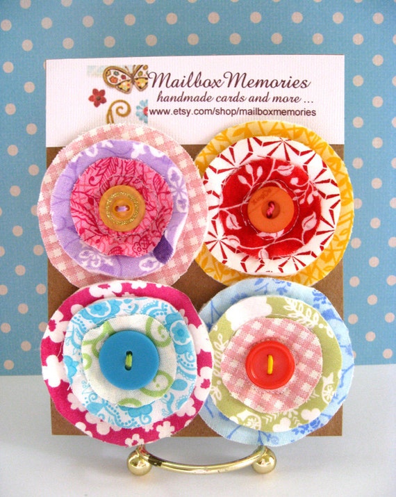 Whimsical Fabric Flower Embellishments Appliques Set of 4