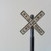vintage postwar metal marx railroad crossing sign, toy, industrial, metal sign