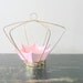 vintage midcentury miramar hanging caged spiderweb planter, pink, brass, patina, summertime