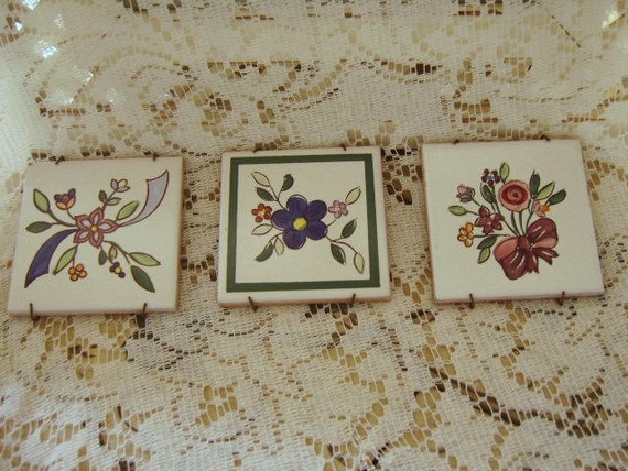 Three Vintage Hand Painted Italian Tiles by vinetownvintage