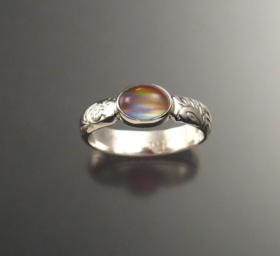 Moonstone and lab Opal Doublet ring Sterling by stonefeverjewelry