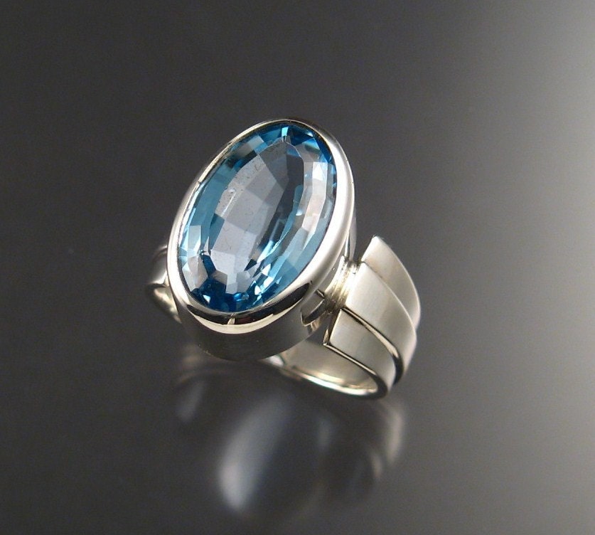 Blue Topaz Mans ring Sterling Silver Size 10