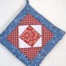 POTHOLDER, Quilt Design, Square in Square Pattern, Abstract. Red Gingham, Blue and White, Man Gift, Patriotic