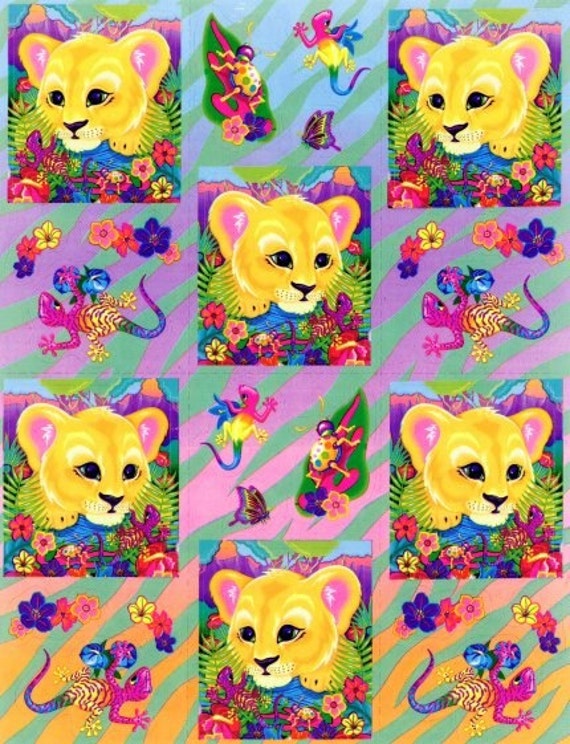 Lisa Frank Baby Lion Cub In the Jungle with Tropical Flowers