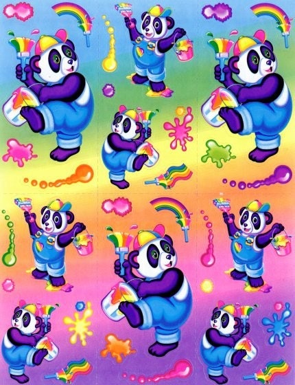 Lisa Frank Rainbow Painting Artist Panda Bear Sticker Sheet