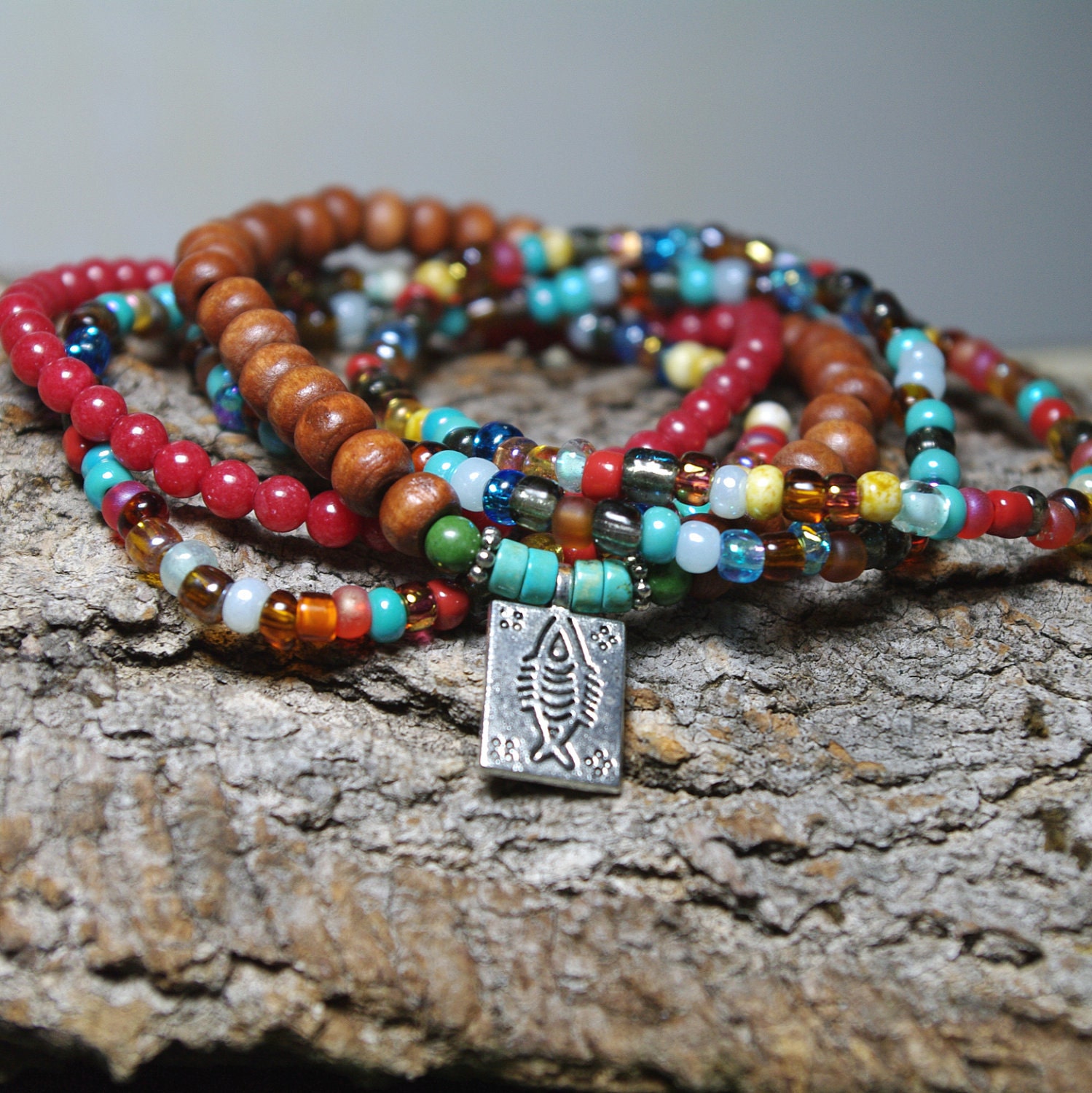 Angelof2 Gypsy Chic Beaded Stretch Bracelet Stacks Bohemian Gypsy