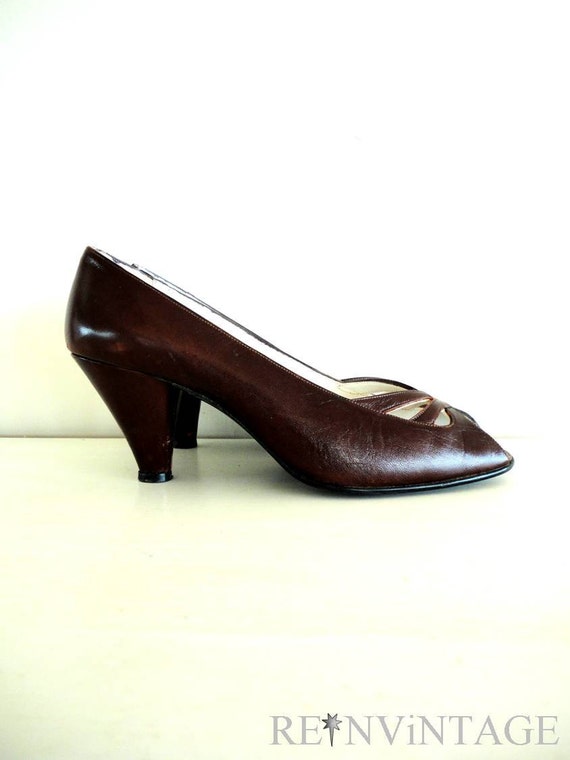 vintage 1970s shoes espresso brown leather heels