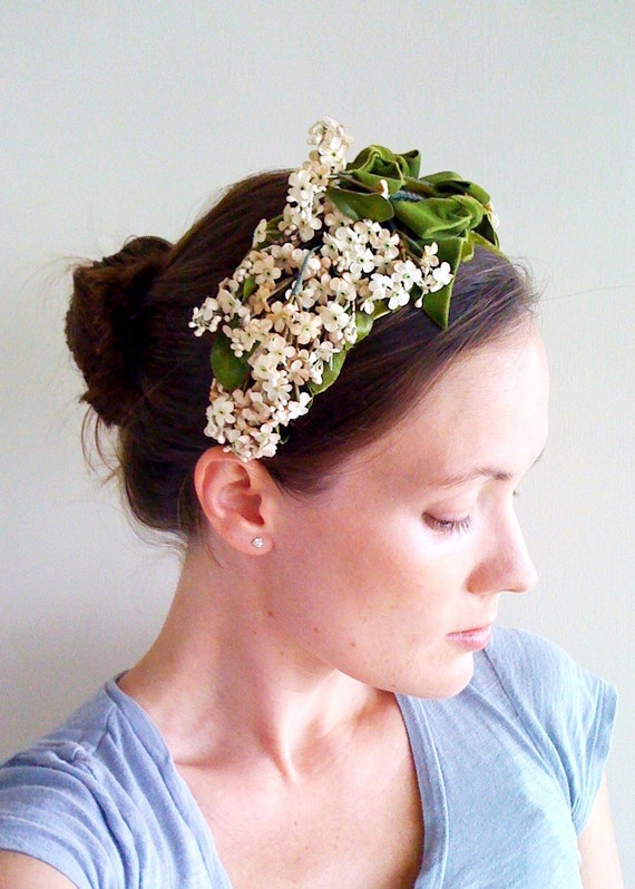 Vintage Olive Flower Velvet Wreath Headband