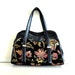 vintage 1960s purse : leather floral tapestry handbag