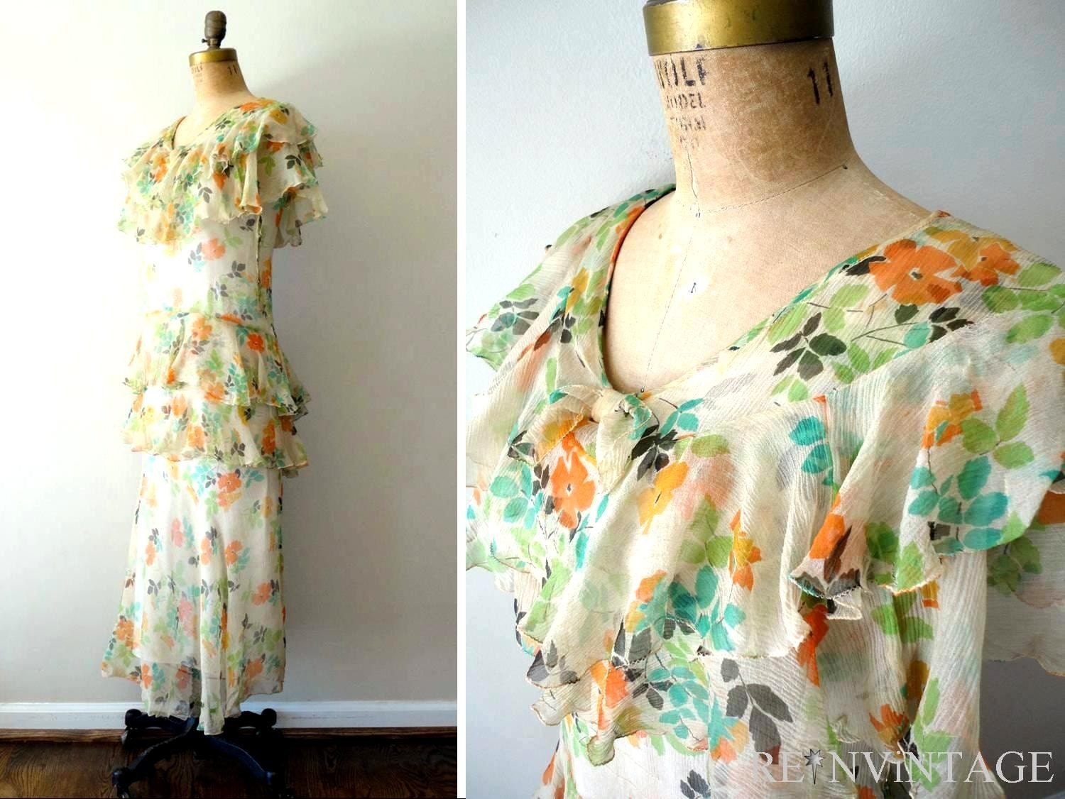 vintage 1920s dress: JARDiN DE FLEUR 20s silk floral print