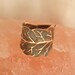 Antiqued Leaf Ring, Wrapped Leaf, Natural Veining, Brass Ring, Rustic