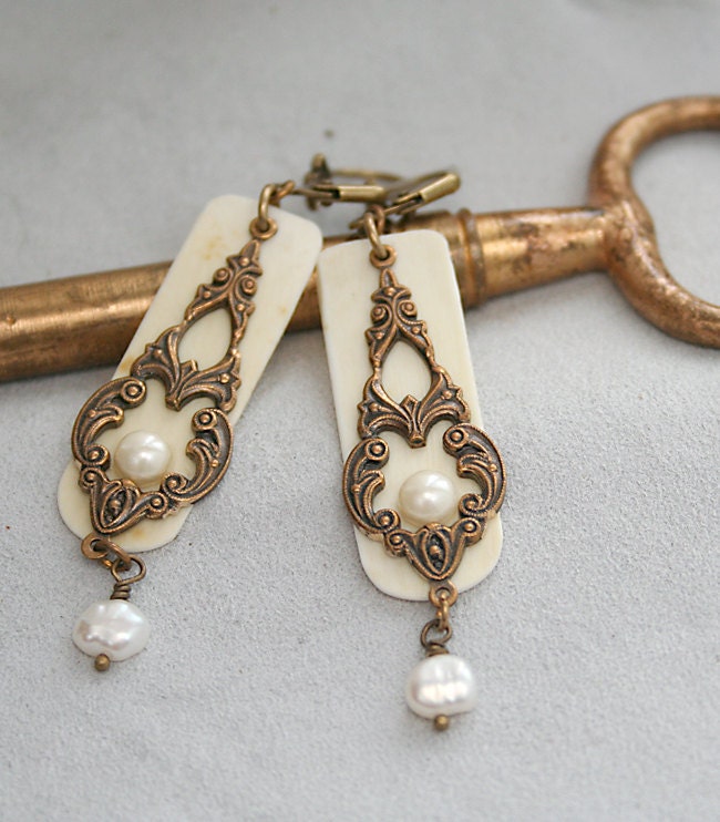 Upcycled Ivory Piano Key Jewelry Ivory Earrings Victorian
