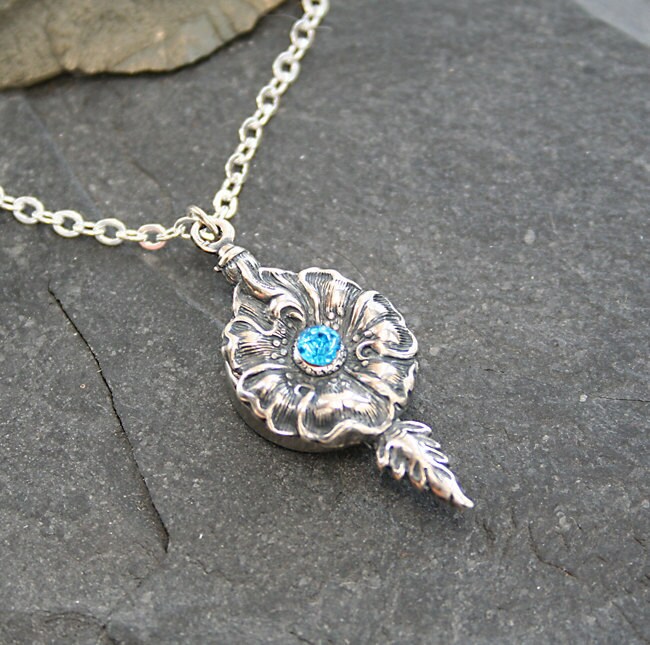 Poison Flower Necklace Hidden Compartment Turquoise Silver