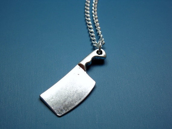 Butcher Knife Necklace -  stainless steel chain zombie weapon funky necklace creepy cute necklace funny necklace quirky jewelry geek weird