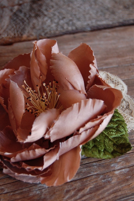 Silk flower clip with vintage french lace by mignonnehandmade