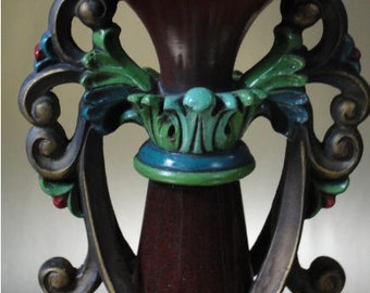 Candlestick Baroque Rococo with hand painted colorful detailing