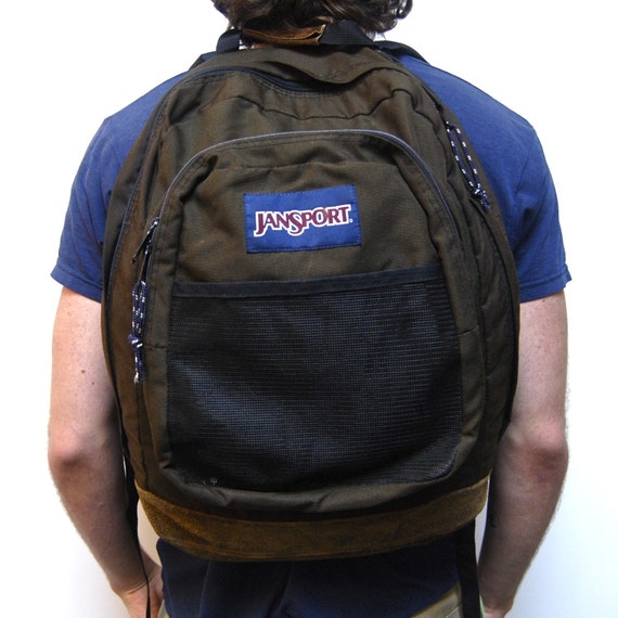 vintage LEATHER olive JANSPORT backpack UNISEX made in the USA