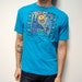 90s ART print teal blue COTTON t-shirt made in USA
