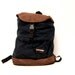 LEATHER EASTPAK black canvas rucksack BACKPACK made in usa