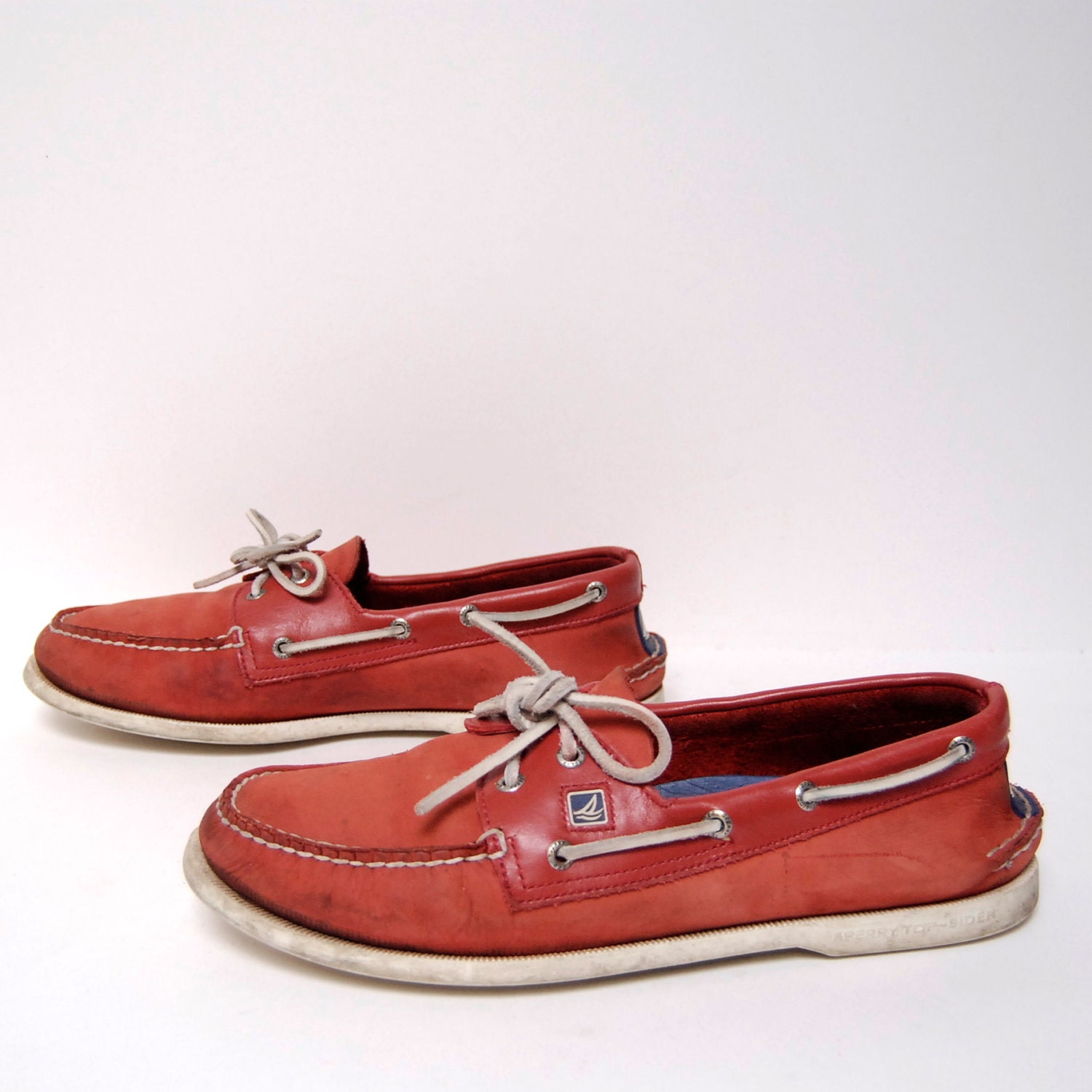 mens size 12 SPERRY top-sider RED LEATHER 80's boat shoe