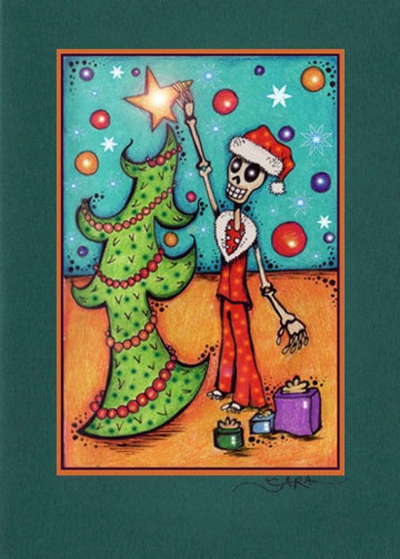 Day of the Dead Christmas Greeting Card by GreenHeartGallery